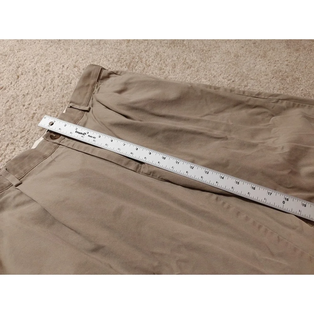 Lands End Mens Traditional Fit Pleated Chino Pants Khaki Tan Cotton Size 35